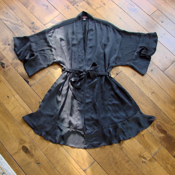 Victoria's Secret Black Satin Robe Flutter Sleeves Size XS Small - Picture 6 of 10